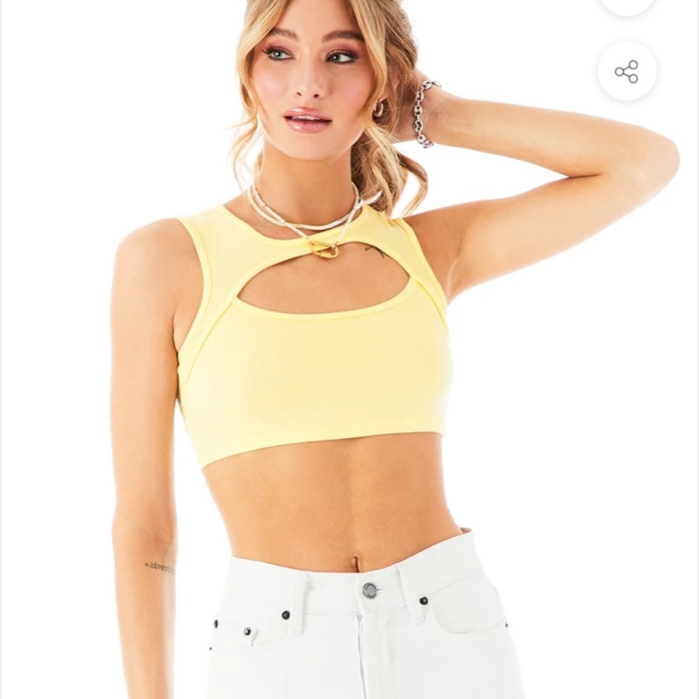 LF Yellow chest cut out cropped tank